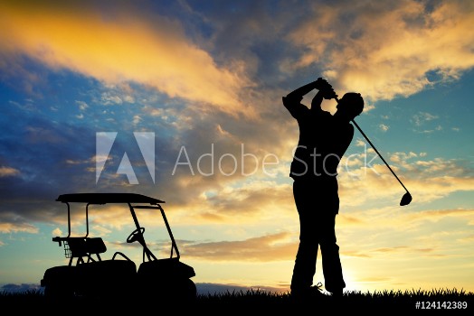Bild på Man play golf at sunset